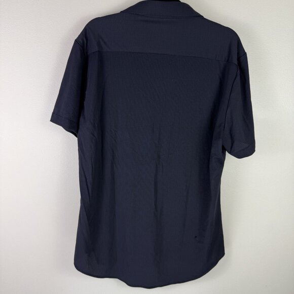 7Diamonds Men’s Stretch Button Up Shirt Navy Textured Short Sleeve Casual Top M - Picture 9 of 10